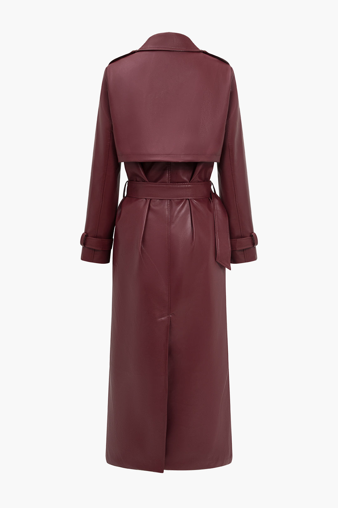 Dames Trenchcoat van Imitatieleer | Stijlvol met Ceintuur in Bordeaux & Zwart