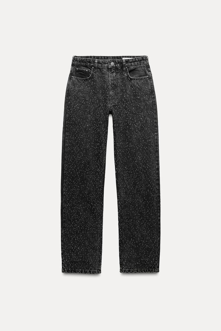 High-Waist Jeans Dames | Rechte Spijkerbroek met Subtiele Glitter Details