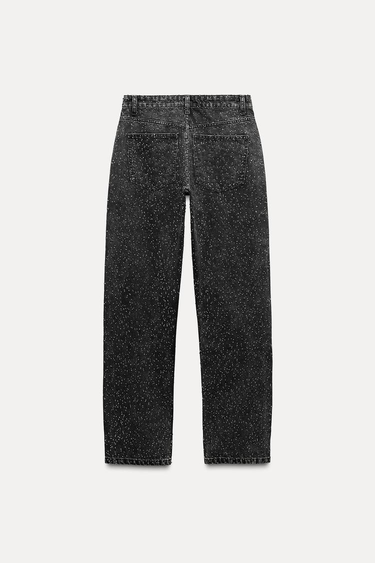 High-Waist Jeans Dames | Rechte Spijkerbroek met Subtiele Glitter Details