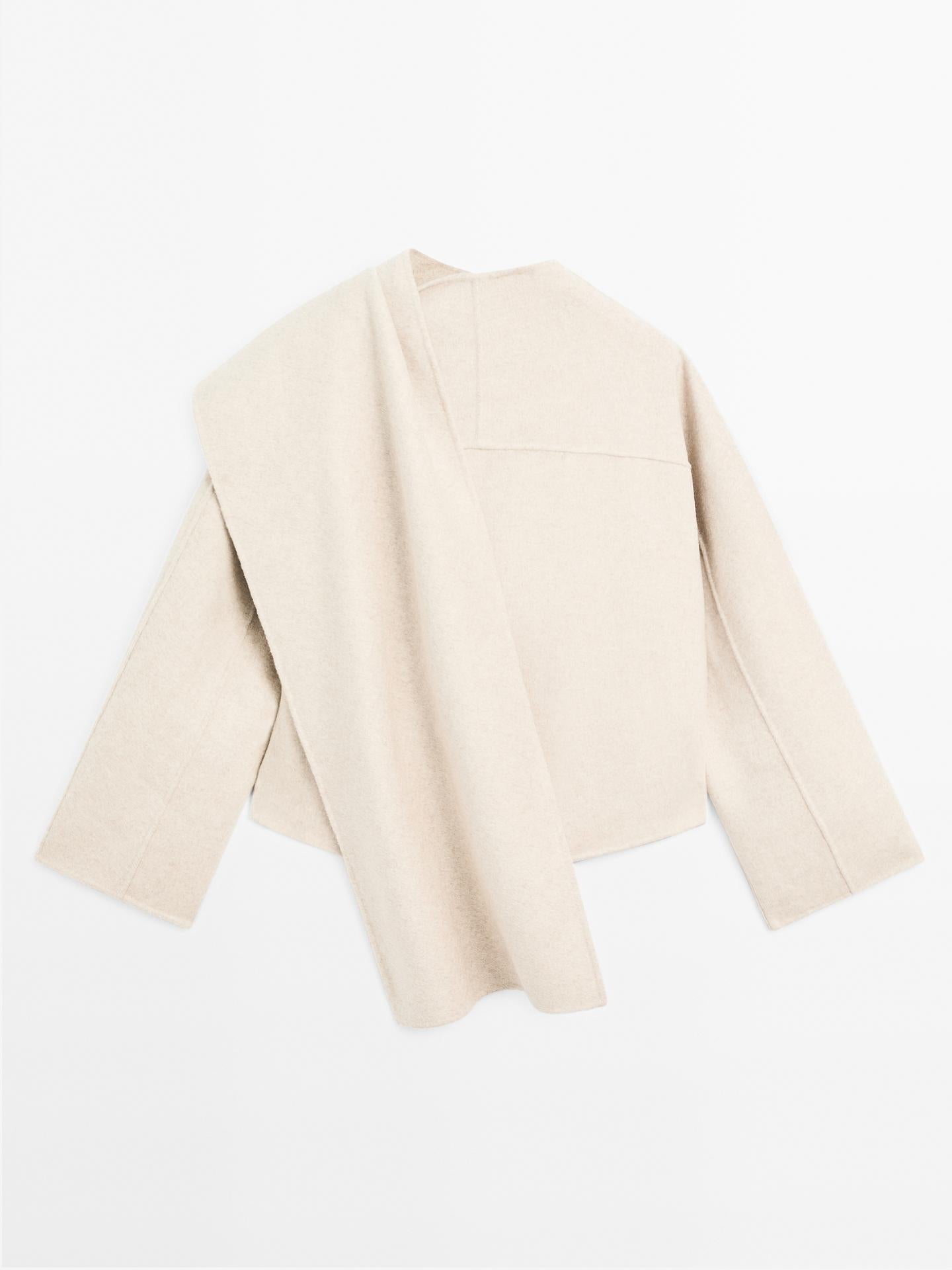 Dames Asymmetrische Jas van Wolmix | Stijlvolle Jas met Sjaaldetail | Aveline