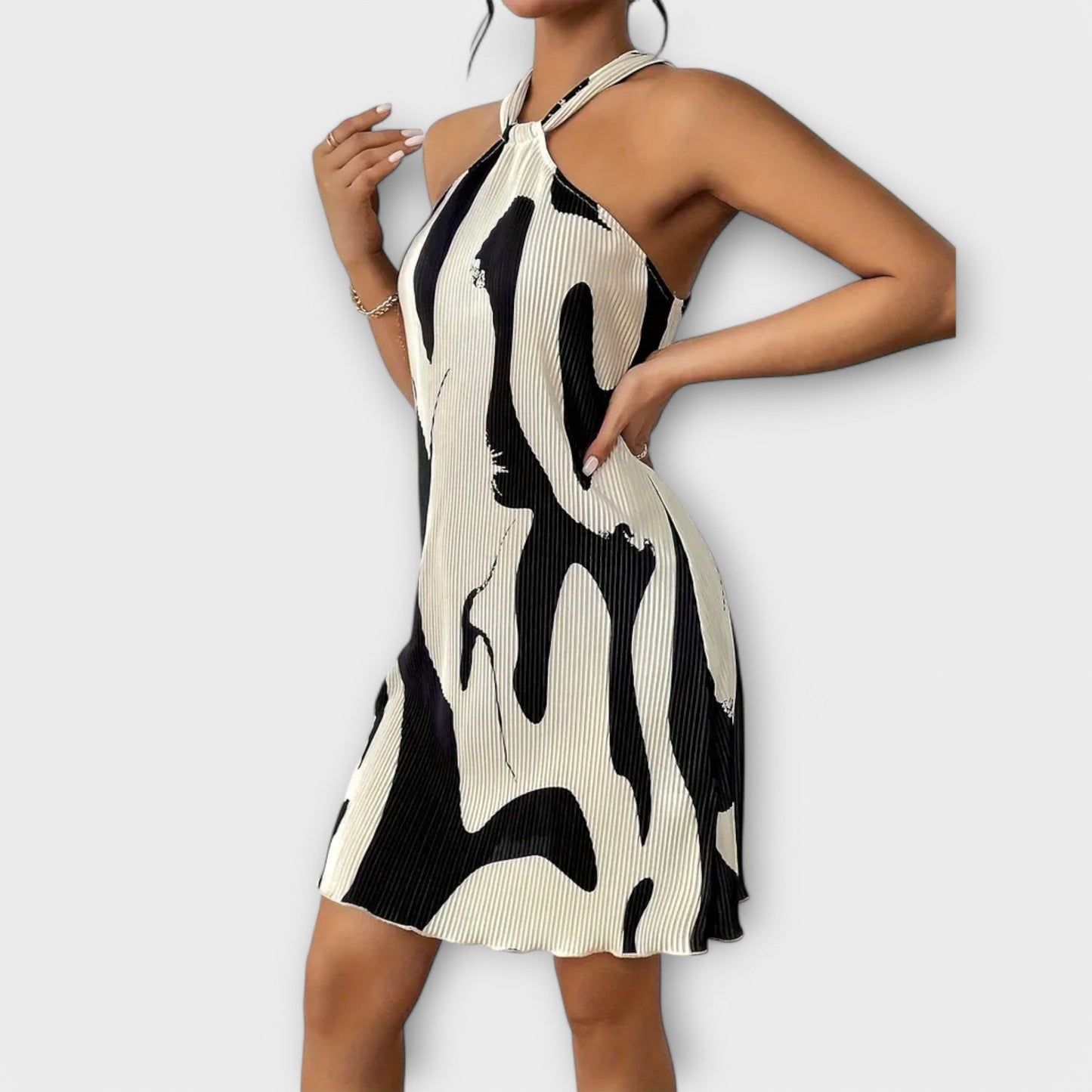 AYA | Dames Halterjurk met Elegante Print en A-lijn Pasvorm