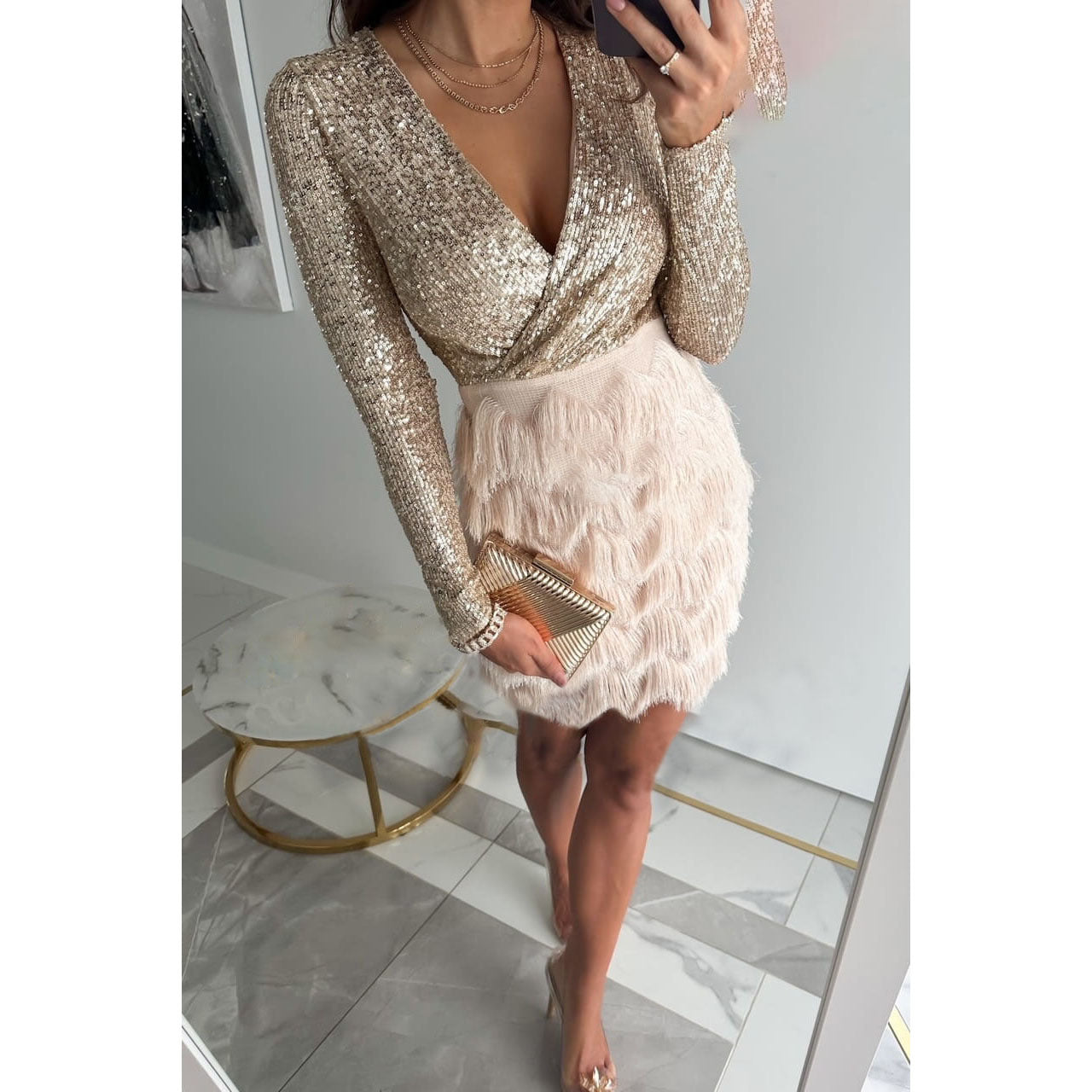 Maribel | Cocktailjurk Dames Pailletten | Stijlvolle Party Dress Met Verenaccent