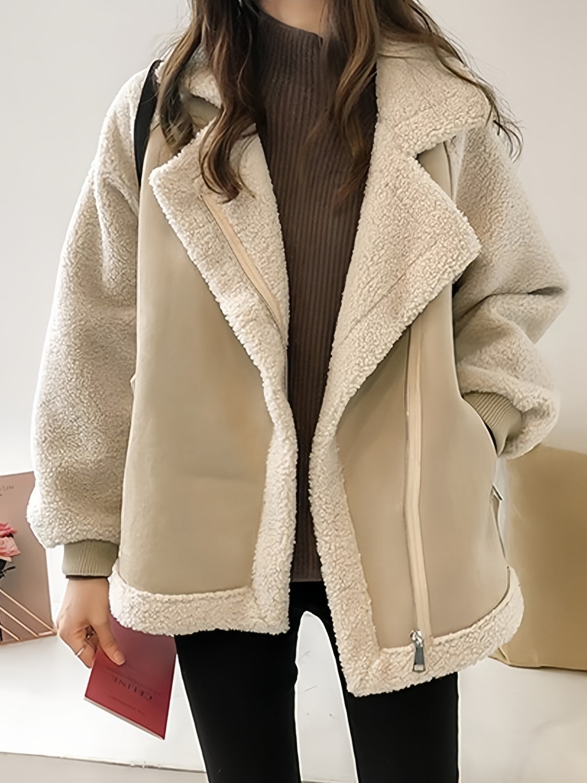 Elara Oversized Suède Jas Dames Met Vegan Bont | Trendy Warme Vintage Winterjas