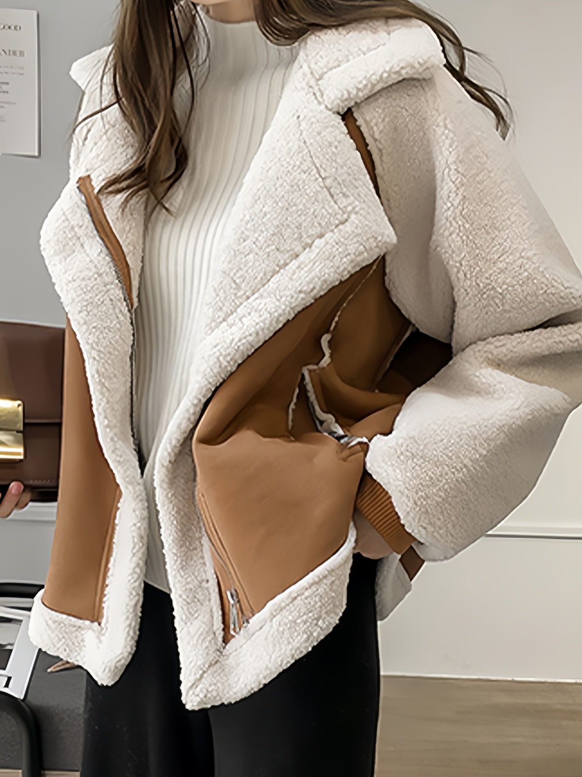 Elara Oversized Suède Jas Dames Met Vegan Bont | Trendy Warme Vintage Winterjas