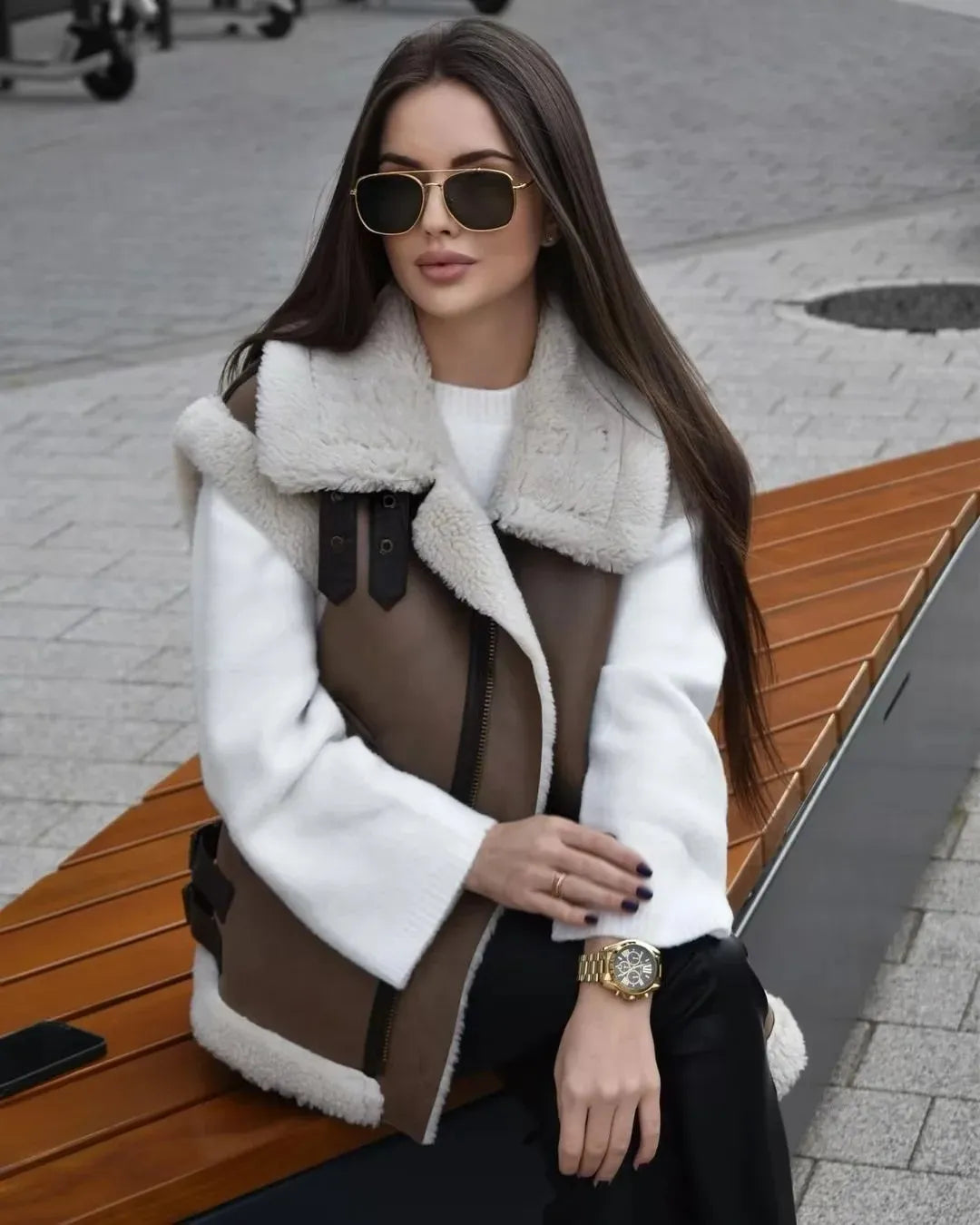 Julia | Teddy Bodywarmer Dames | Warme & Trendy Leer Look Gilet Voor Winter
