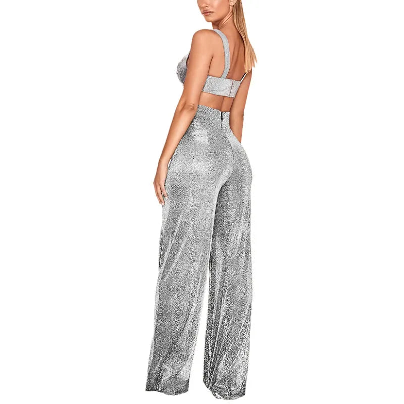Glitter Broek Dames – Hoge Taille Feestbroek met Comfortabele Pasvorm