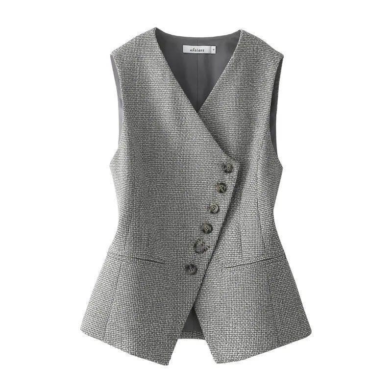 Amara | Grijs Gilet met Patroon en Knopen