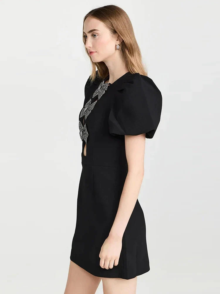 ISABELLE | Wendy Zwarte Mini Jurk met Strikken
