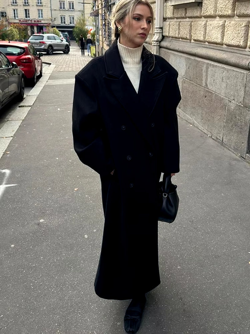 Celine | Oversized Jas Dames | Lange Mantel Met Reverskraag & Dubbele Knopen