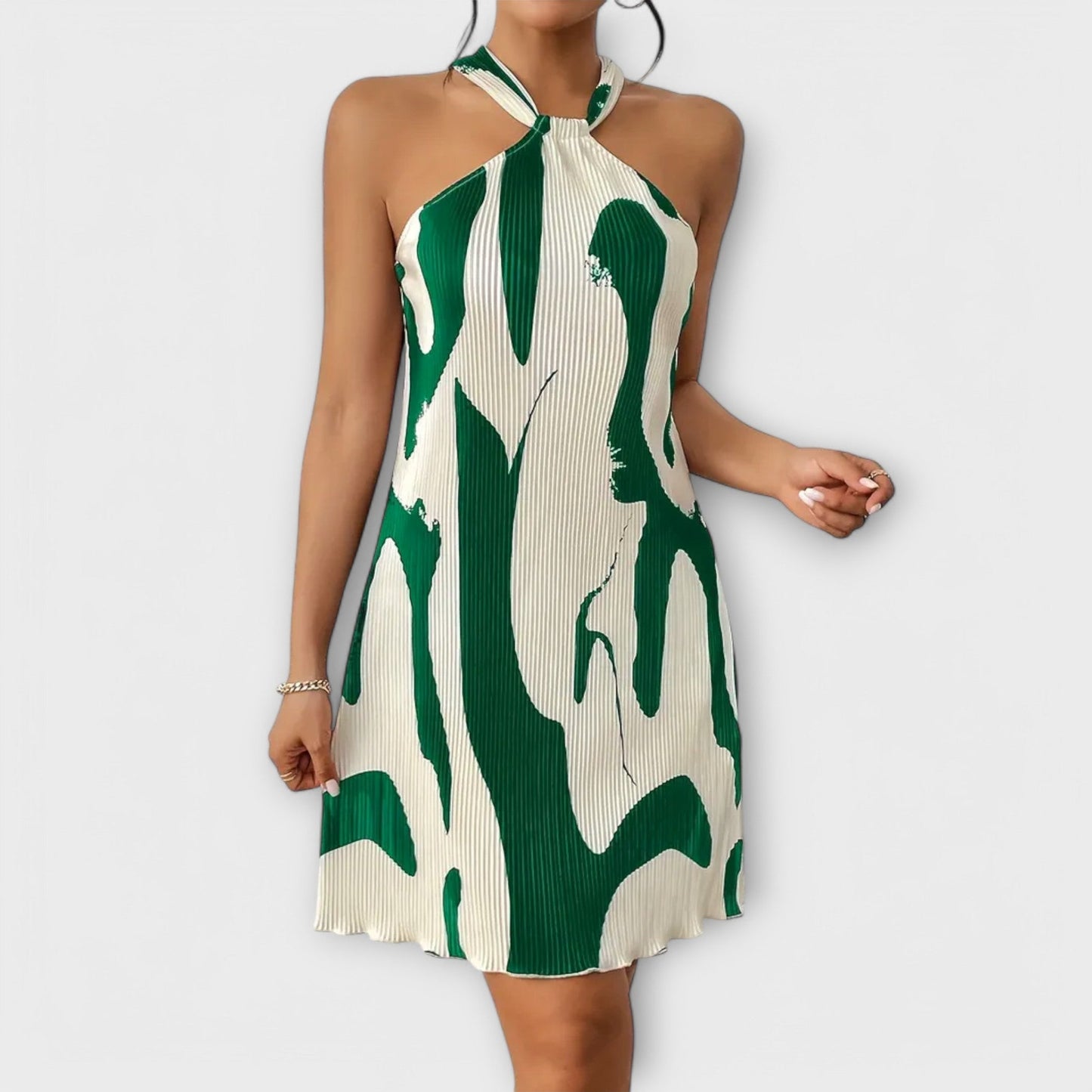 AYA | Dames Halterjurk met Elegante Print en A-lijn Pasvorm