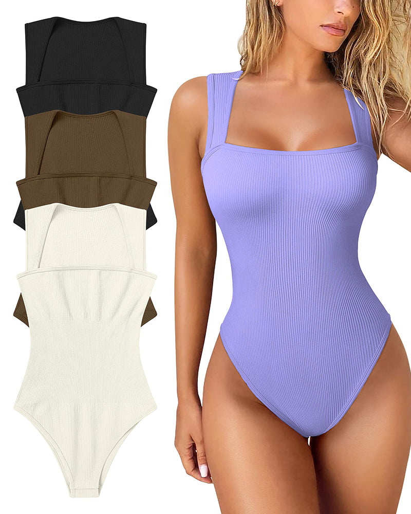 Lara | Strakke Bodysuit Dames | Geribd, Vierkante Hals & Modieus