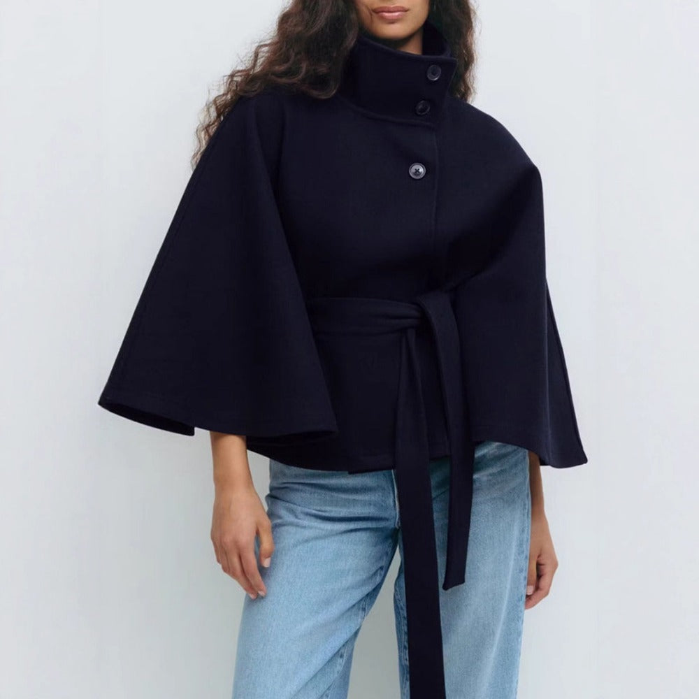 Cape Coat Dames Jas Met Hoge Kraag | Elegante Manteljas Voor Winter