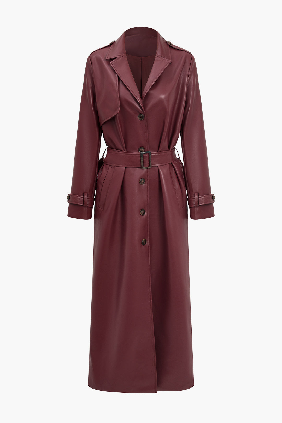Dames Trenchcoat van Imitatieleer | Stijlvol met Ceintuur in Bordeaux & Zwart