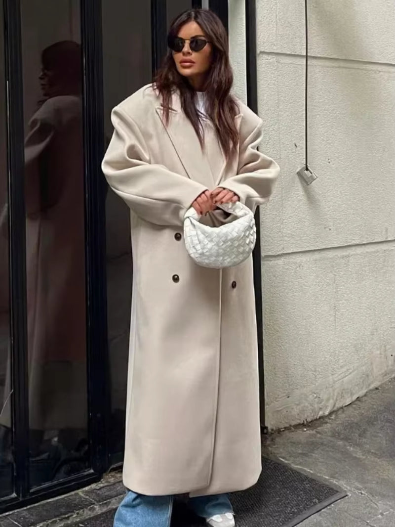 Celine | Oversized Jas Dames | Lange Mantel Met Reverskraag & Dubbele Knopen