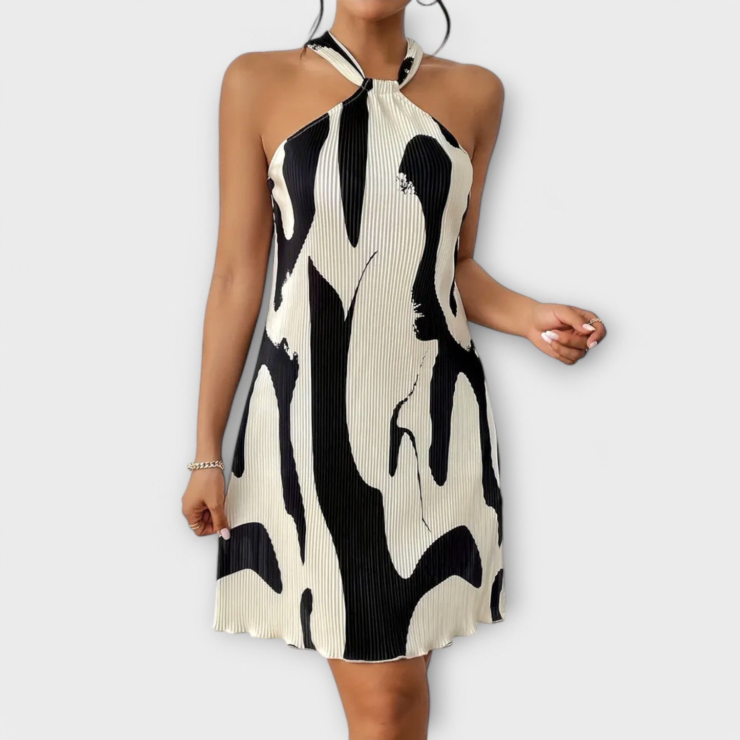 AYA | Dames Halterjurk met Elegante Print en A-lijn Pasvorm