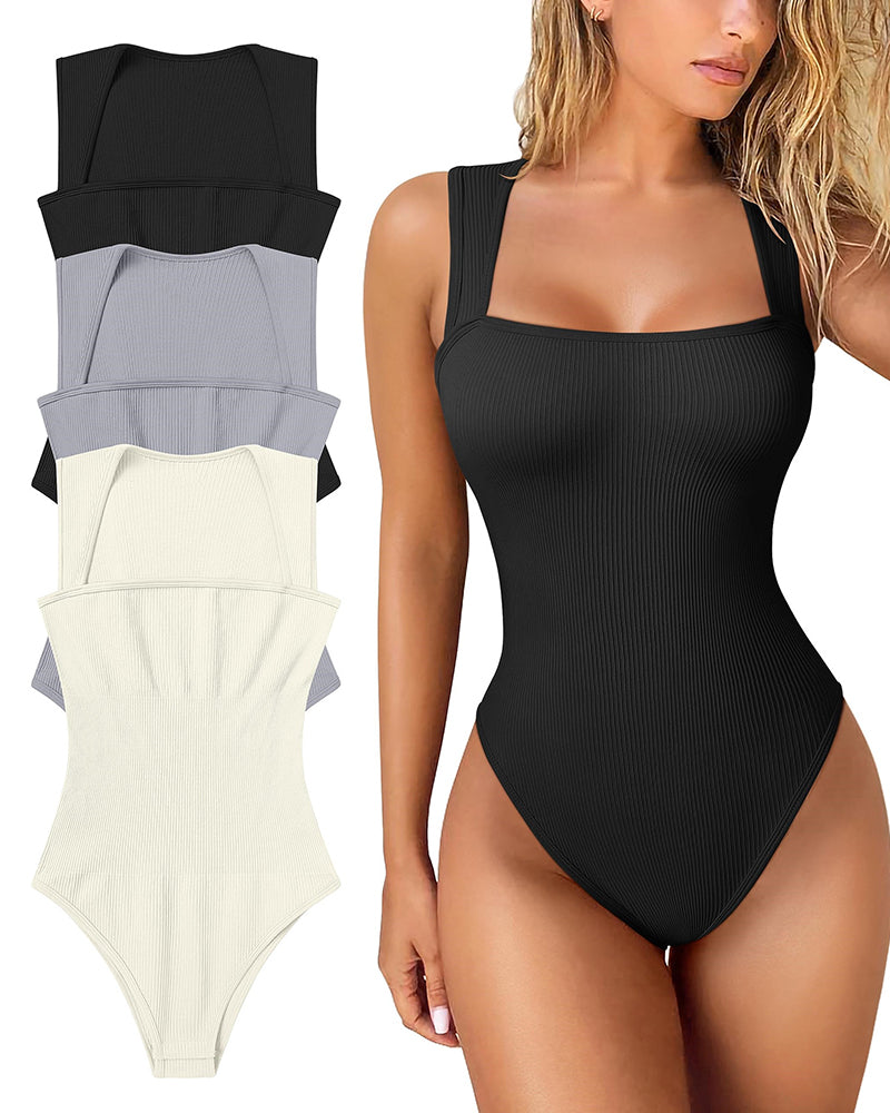 Lara | Strakke Bodysuit Dames | Geribd, Vierkante Hals & Modieus
