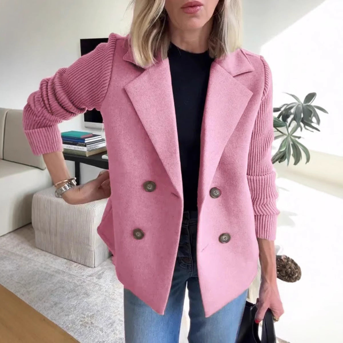 Zoë | Dames Winterjas Wol |Stijlvolle Wollen Jas met Gebreide Details & Knoopsluiting