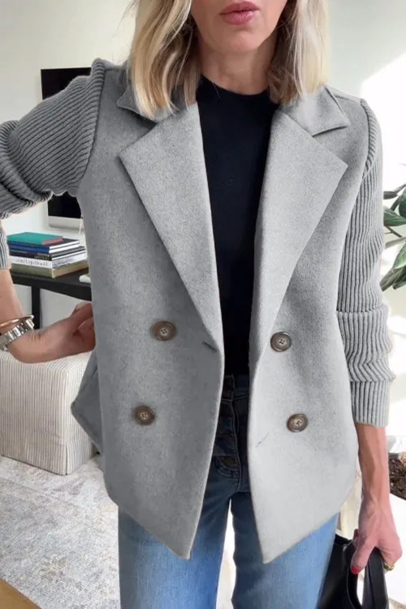 Zoë | Dames Winterjas Wol |Stijlvolle Wollen Jas met Gebreide Details & Knoopsluiting
