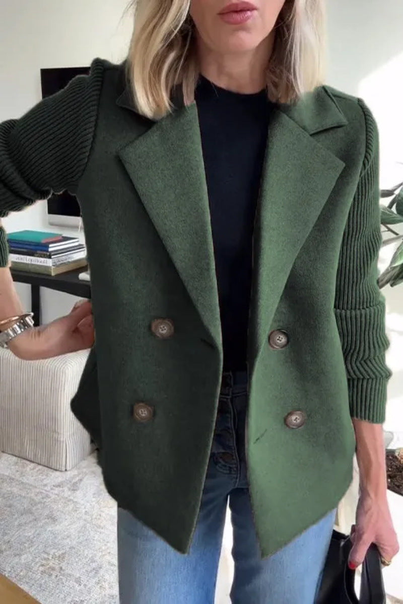 Zoë | Dames Winterjas Wol |Stijlvolle Wollen Jas met Gebreide Details & Knoopsluiting