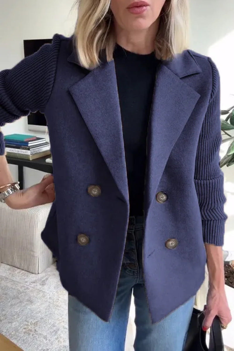 Zoë | Dames Winterjas Wol |Stijlvolle Wollen Jas met Gebreide Details & Knoopsluiting