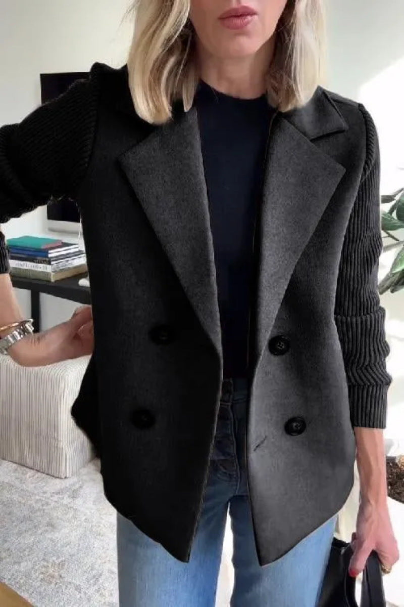 Zoë | Dames Winterjas Wol |Stijlvolle Wollen Jas met Gebreide Details & Knoopsluiting