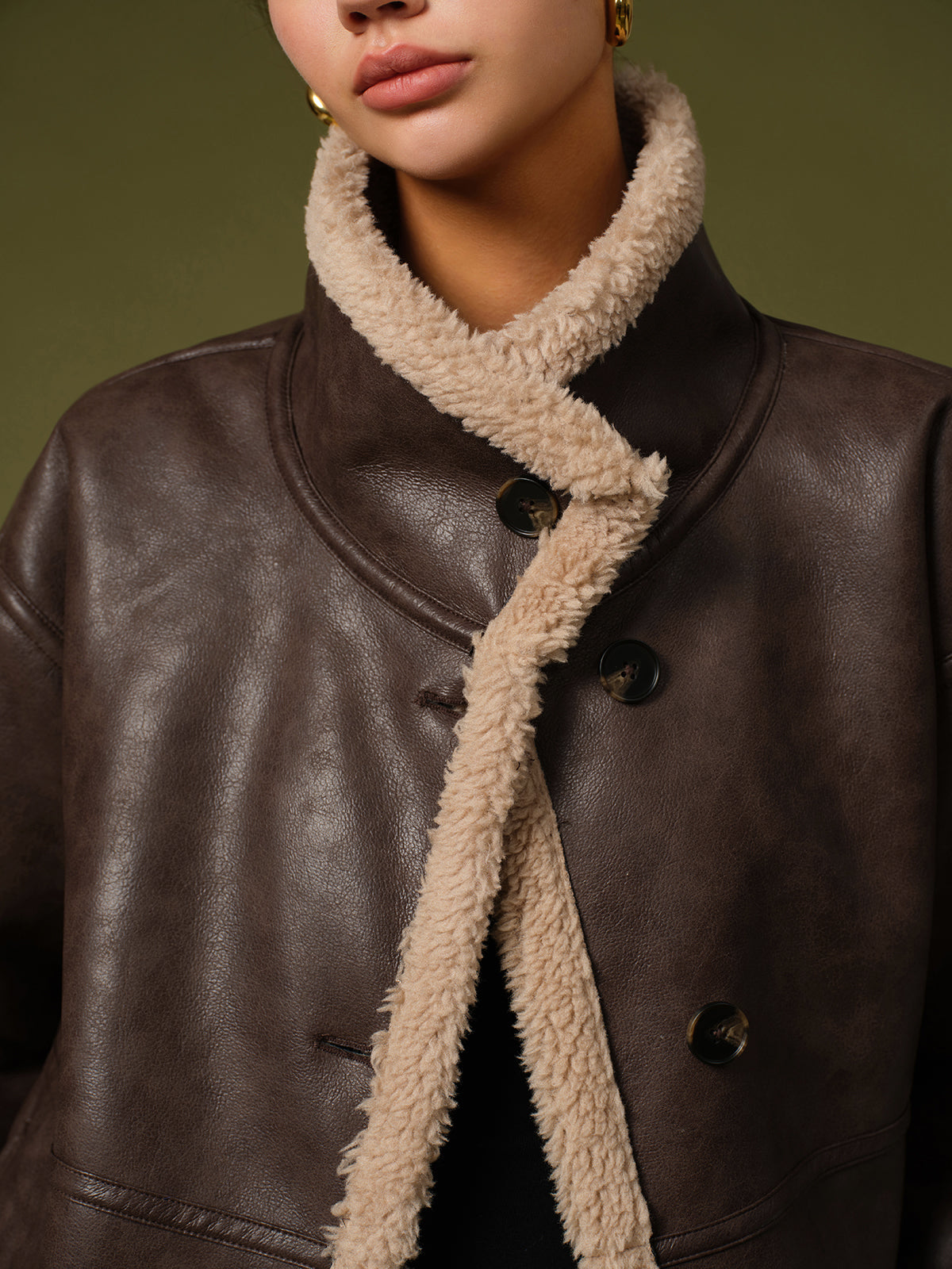 Fleece Jas Dames | Warme Vegan Leren Jas met Zachte Voering