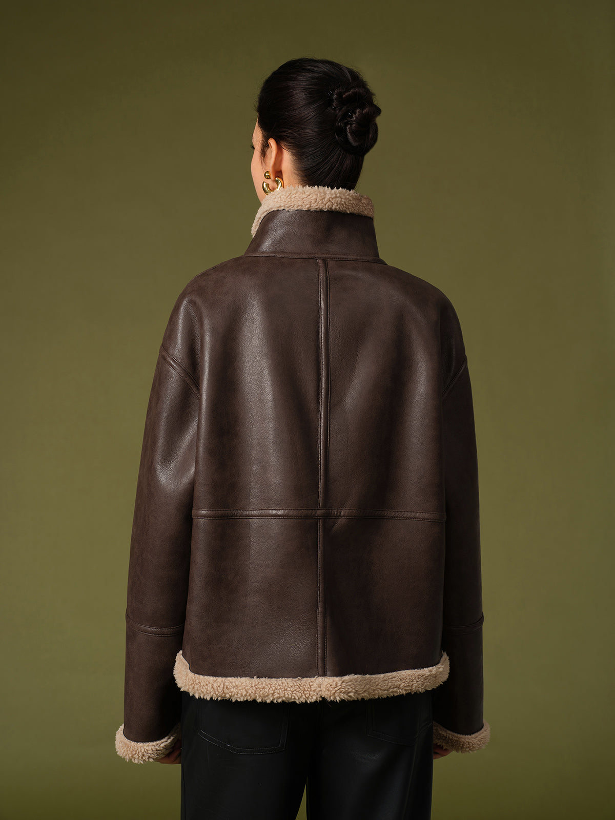 Fleece Jas Dames | Warme Vegan Leren Jas met Zachte Voering