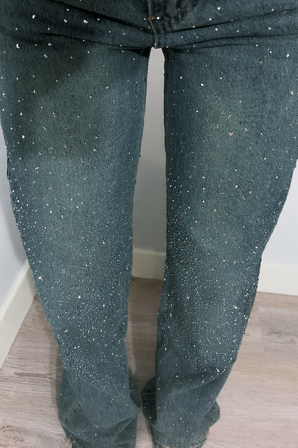 High-Waist Jeans Dames | Rechte Spijkerbroek met Subtiele Glitter Details