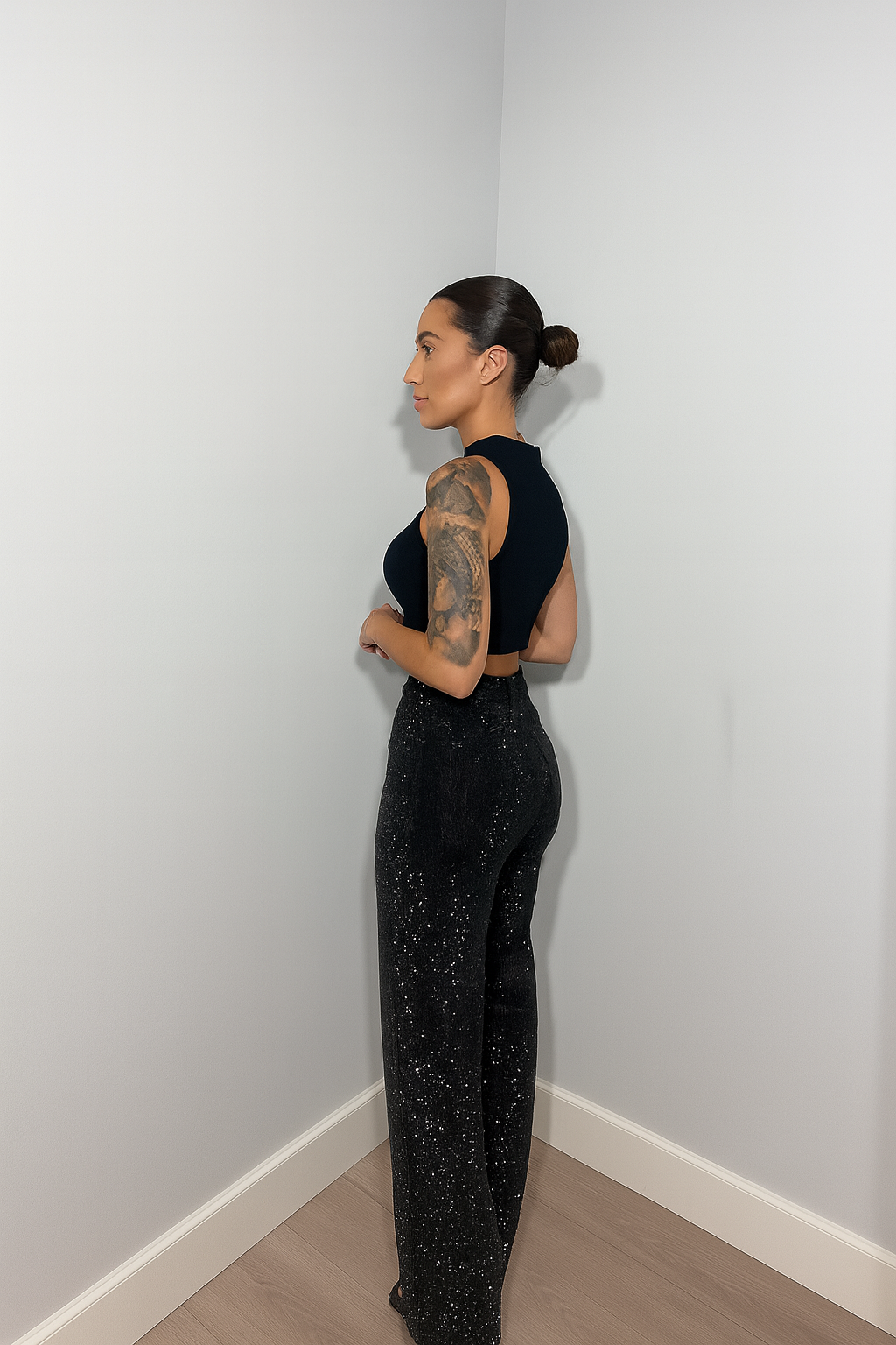 High-Waist Jeans Dames | Rechte Spijkerbroek met Subtiele Glitter Details