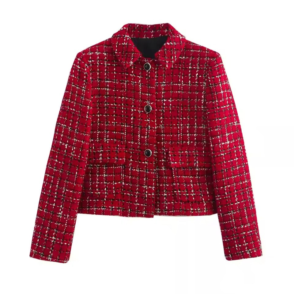 Amélie | Rood Geruite Tailored Blazer