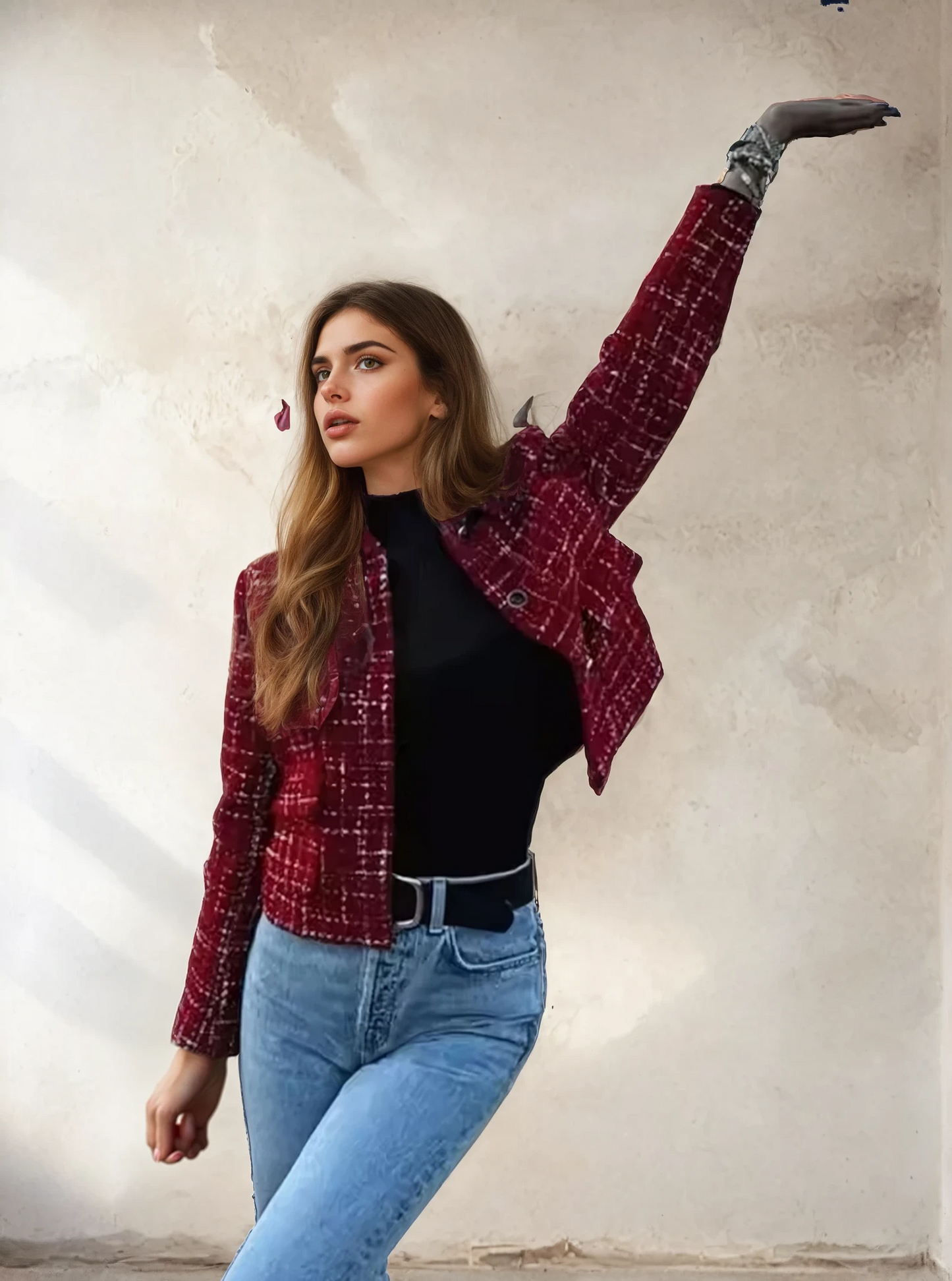 Amélie | Rood Geruite Tailored Blazer