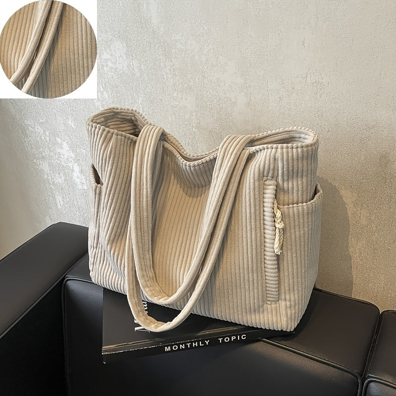Emma Tote bag | Dames geribde tas met koorddetail en ruime opbergruimte