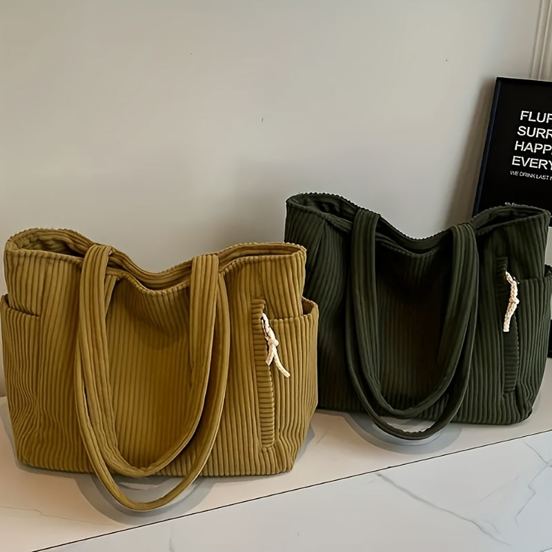 Emma Tote bag | Dames geribde tas met koorddetail en ruime opbergruimte