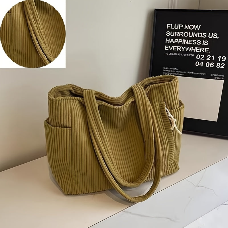 Emma Tote bag | Dames geribde tas met koorddetail en ruime opbergruimte