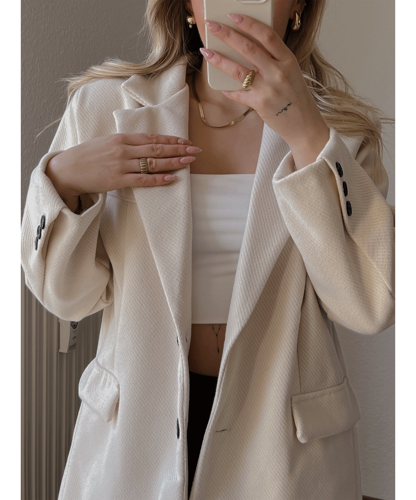 Sienna | Beige Oversized Blazer Dames | Stijlvol met Revers & Gouden Knopen