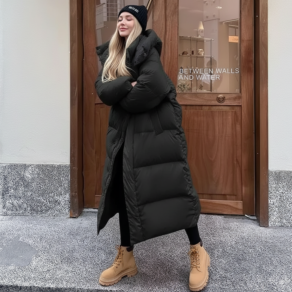 Beau | Dames Lange Puffer Jas | Warme & Winddichte Jas Met Capuchon Voor Winter