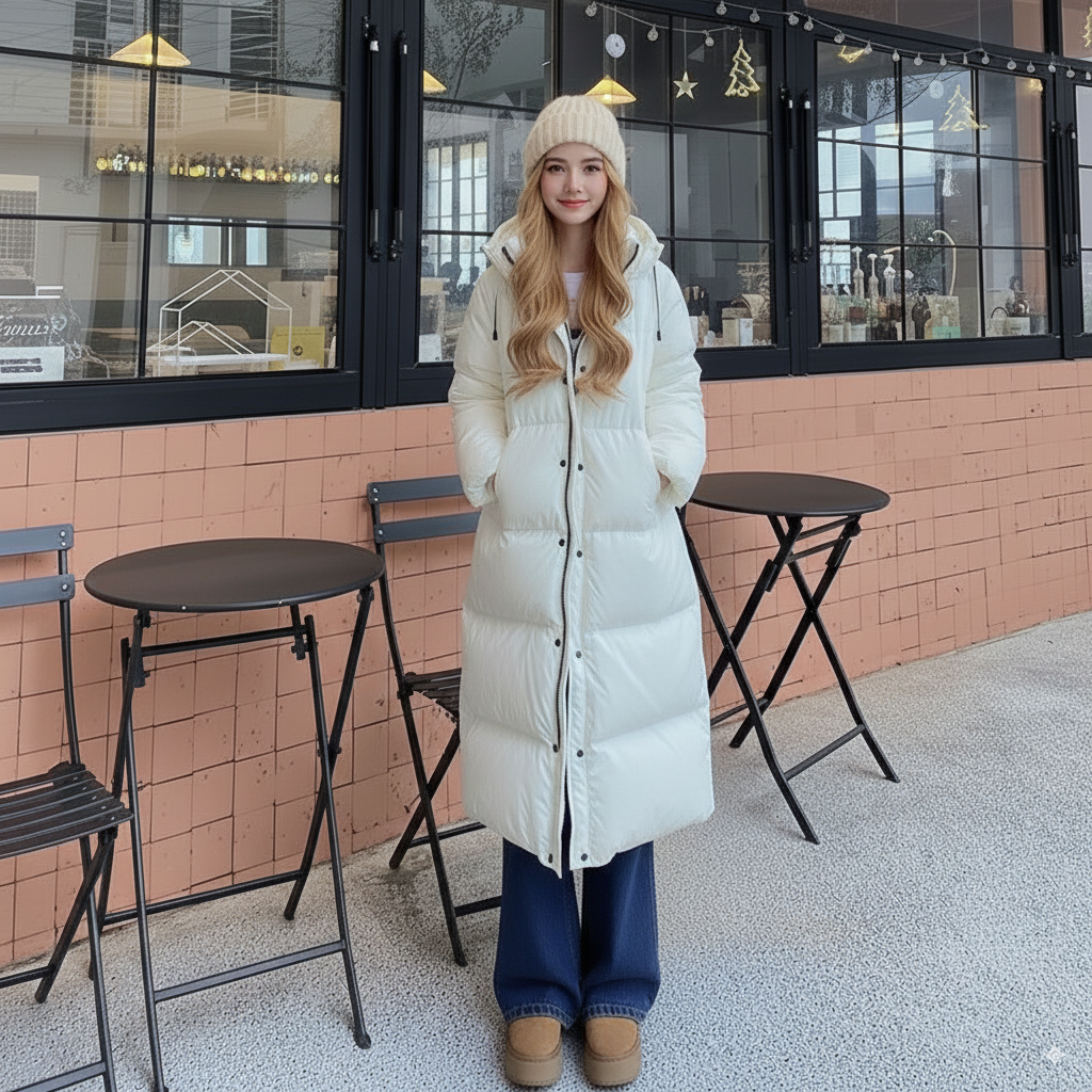 Beau | Dames Lange Puffer Jas | Warme & Winddichte Jas Met Capuchon Voor Winter