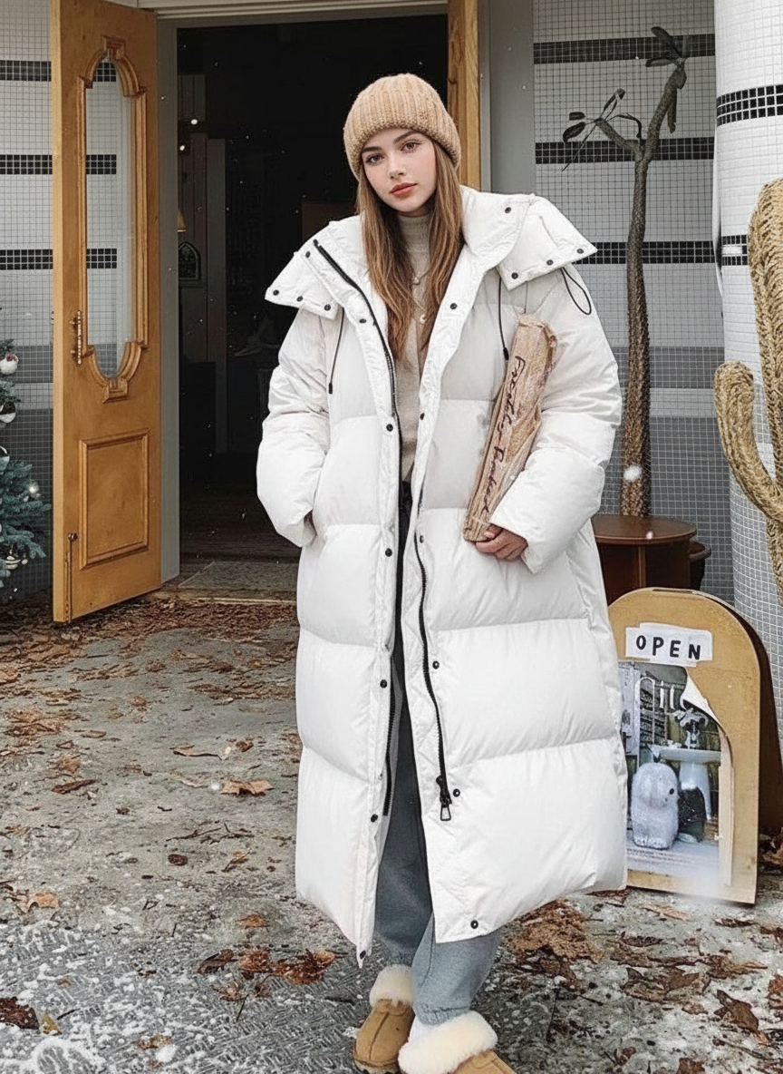Beau | Dames Lange Puffer Jas | Warme & Winddichte Jas Met Capuchon Voor Winter