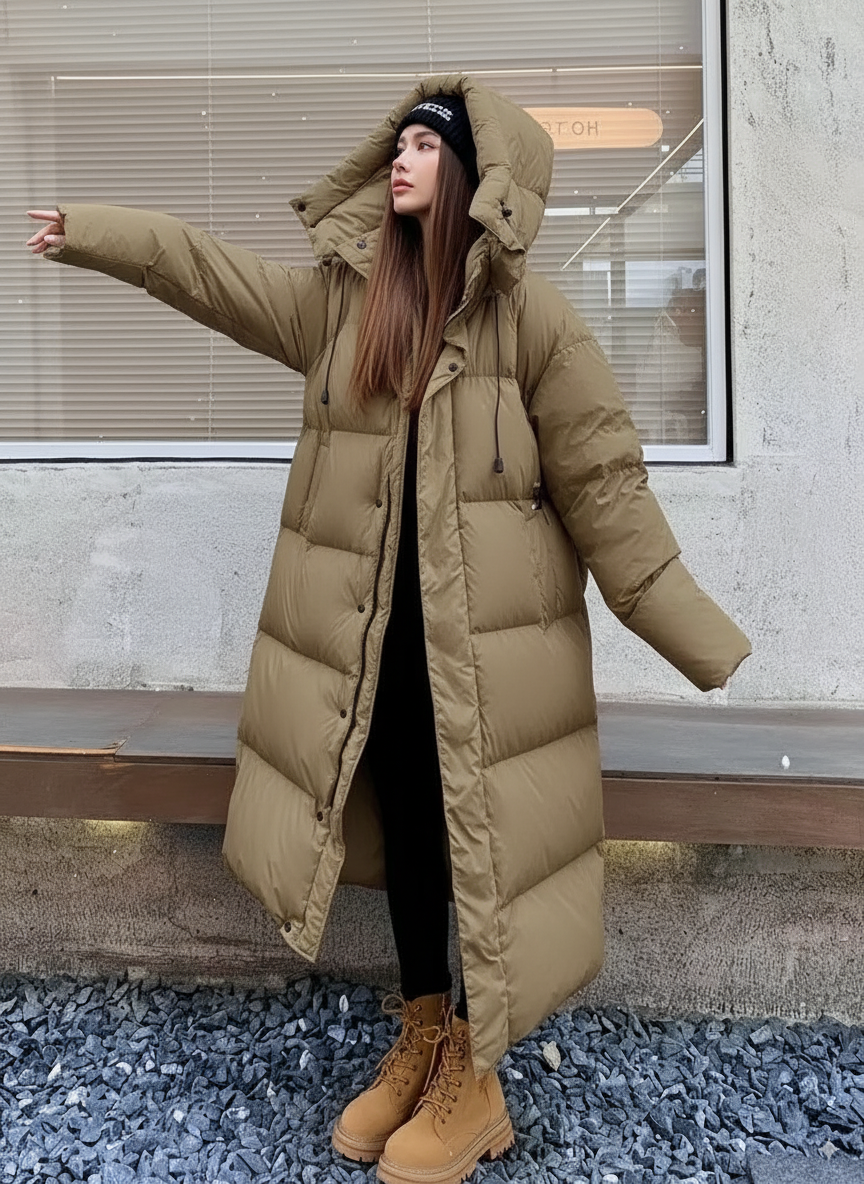 Beau | Dames Lange Puffer Jas | Warme & Winddichte Jas Met Capuchon Voor Winter