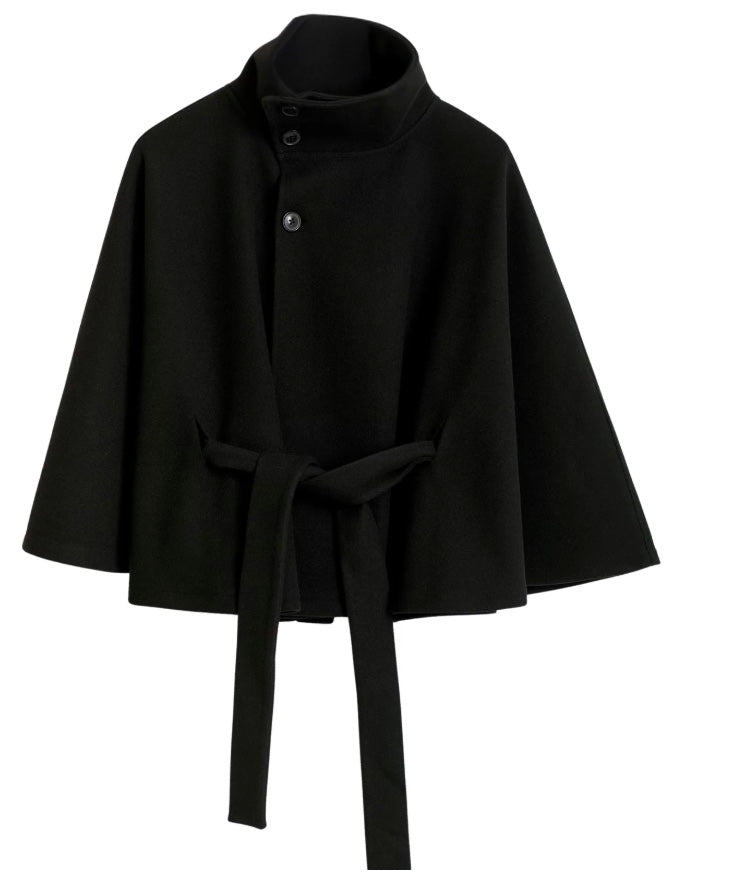 Cape Jas Dames – Clara Model met Hoge Kraag, Ceintuur & Cape-Mouwen