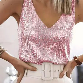 Livia | Glittertop met pailletten en V-hals