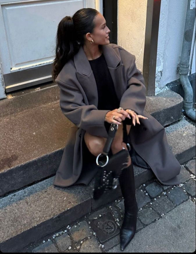 Celine | Oversized Jas Dames | Lange Mantel Met Reverskraag & Dubbele Knopen