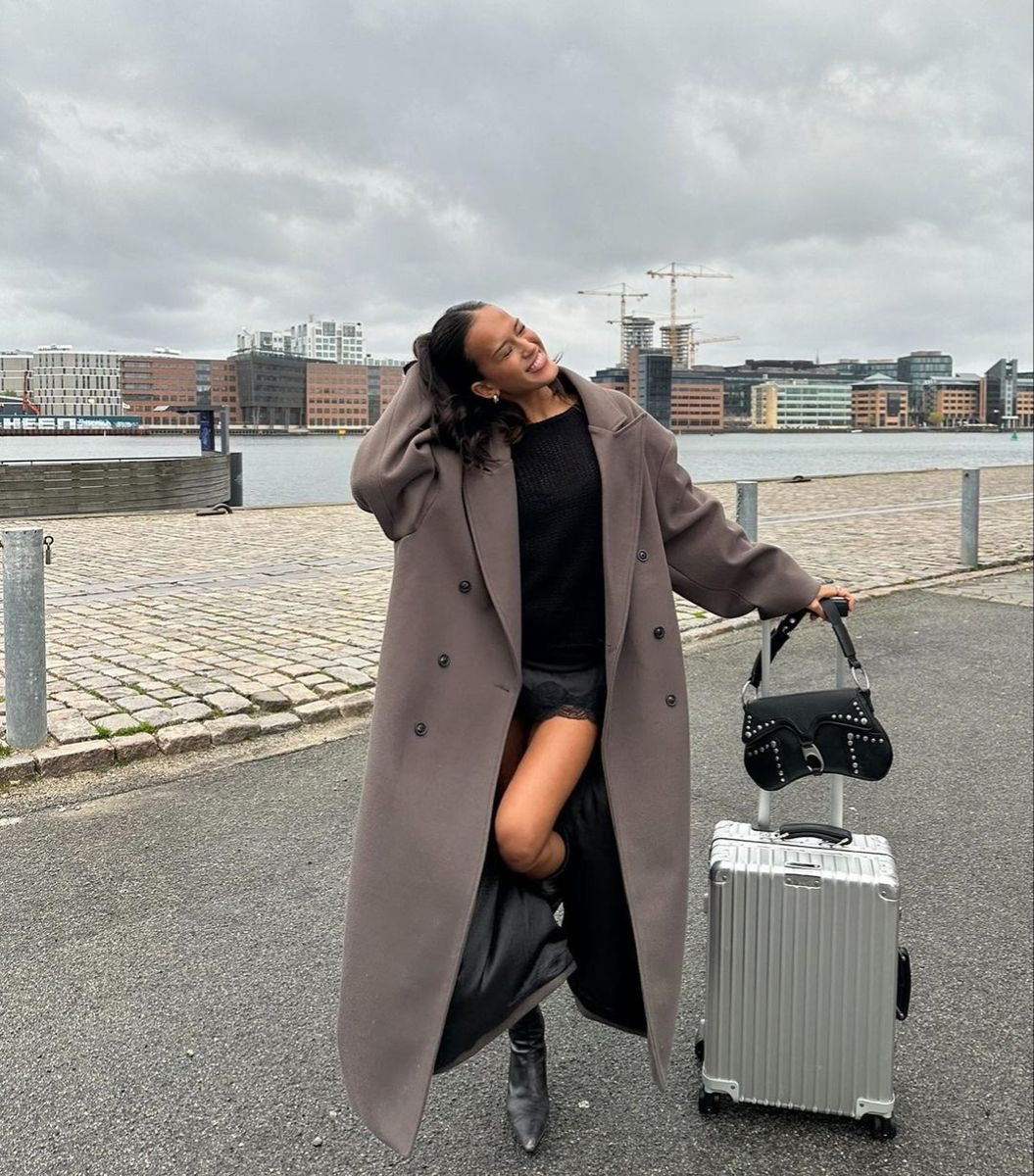 Celine | Oversized Jas Dames | Lange Mantel Met Reverskraag & Dubbele Knopen