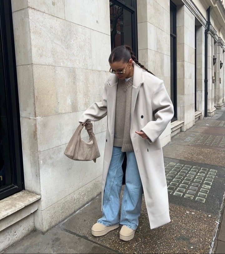 Celine | Oversized Jas Dames | Lange Mantel Met Reverskraag & Dubbele Knopen