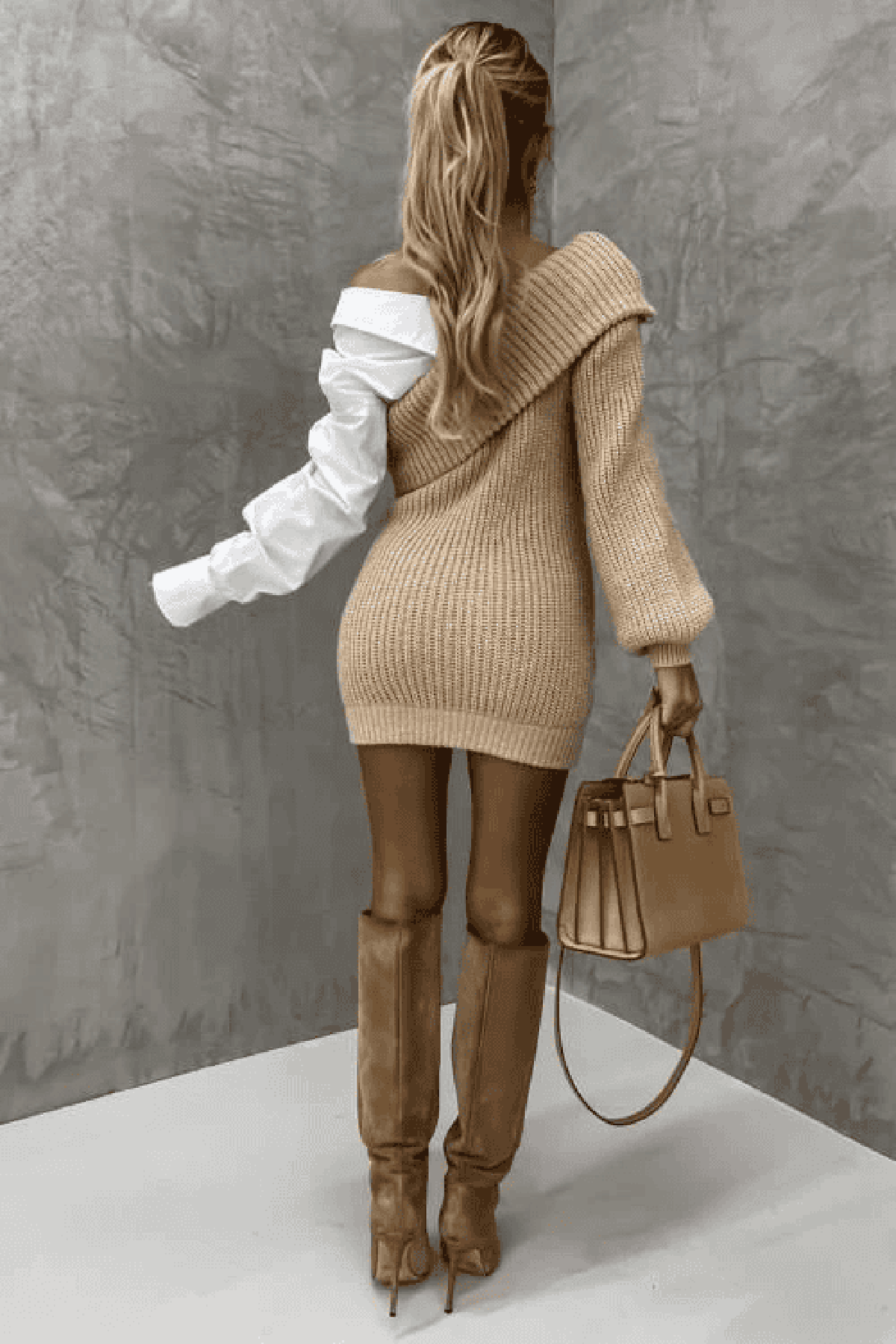 Nora Trendy Gebreide Winterjurk Dames | Originele Jurk Met Blouse Accent