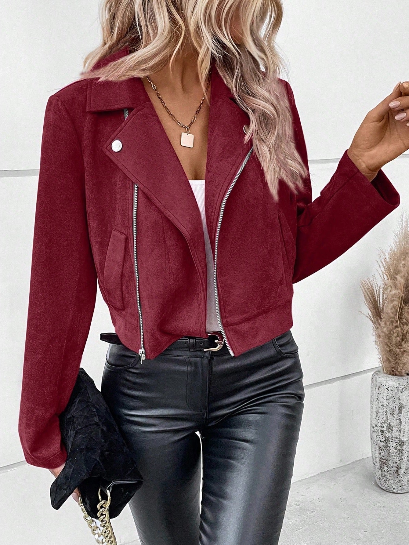 Lora | Kunstleren Biker Jas Dames | Trendy Moto Jacket Met Asymmetrische Rits