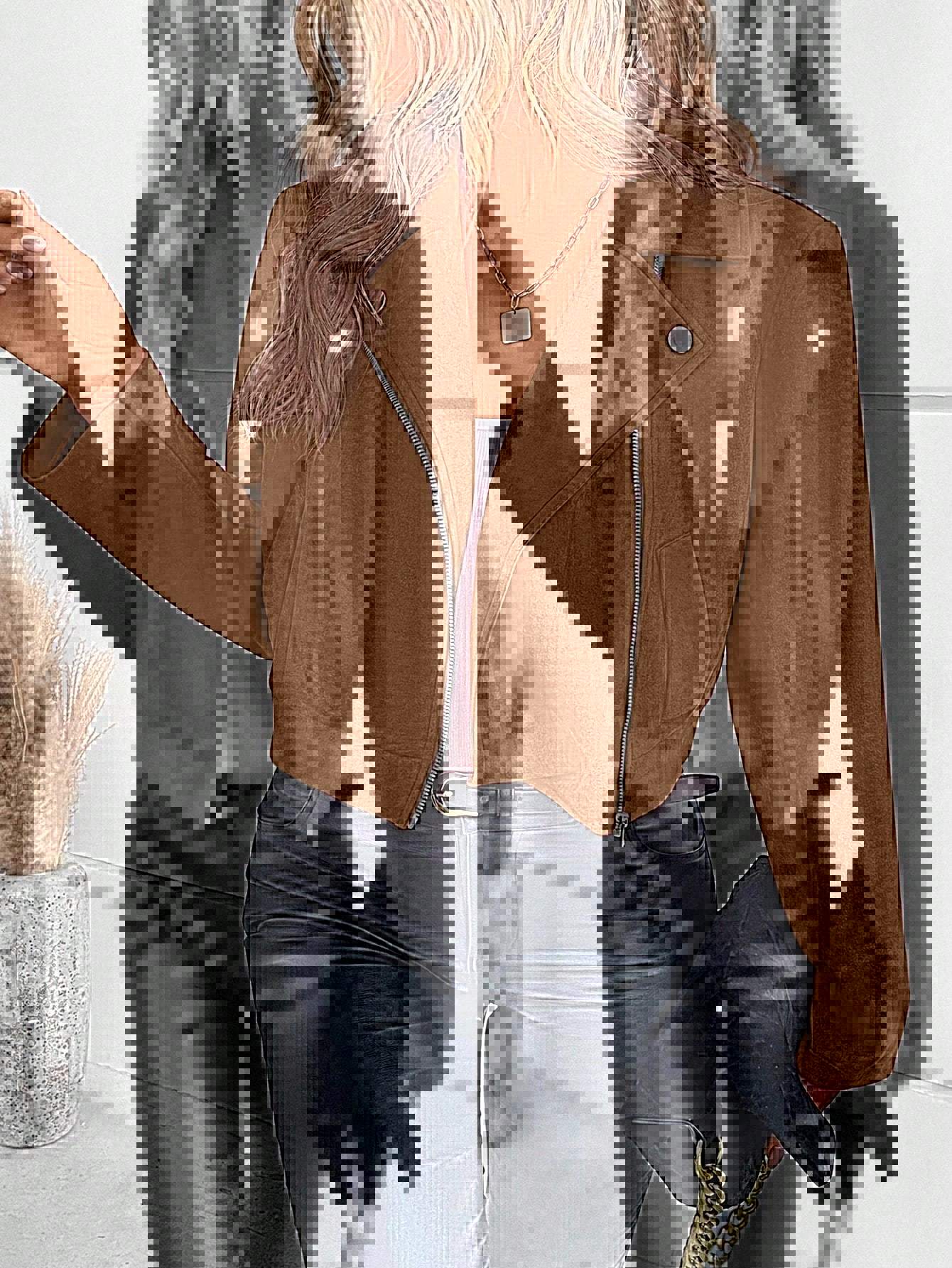 Lora | Kunstleren Biker Jas Dames | Trendy Moto Jacket Met Asymmetrische Rits