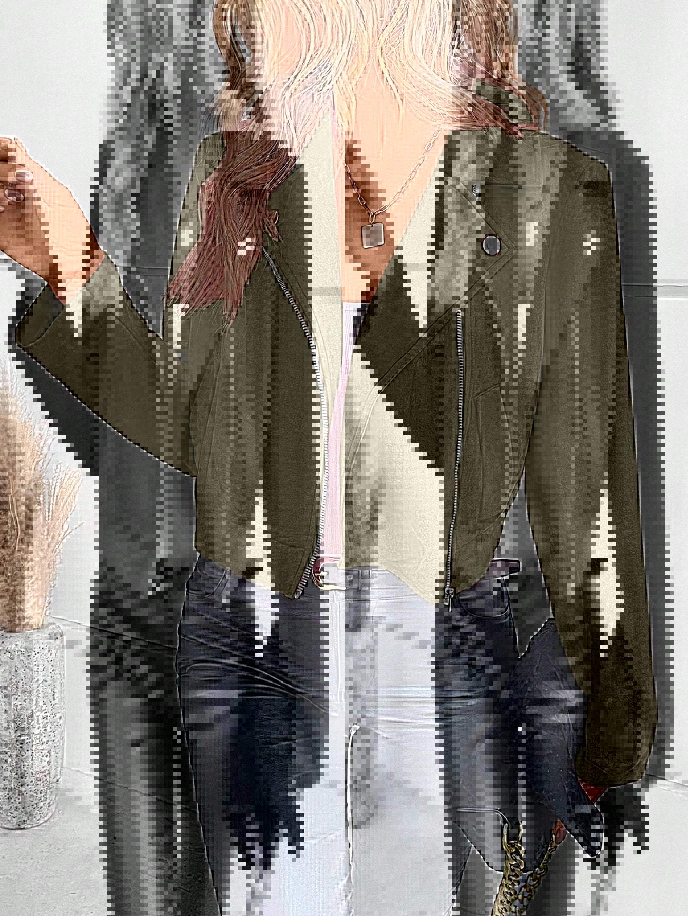 Lora | Kunstleren Biker Jas Dames | Trendy Moto Jacket Met Asymmetrische Rits