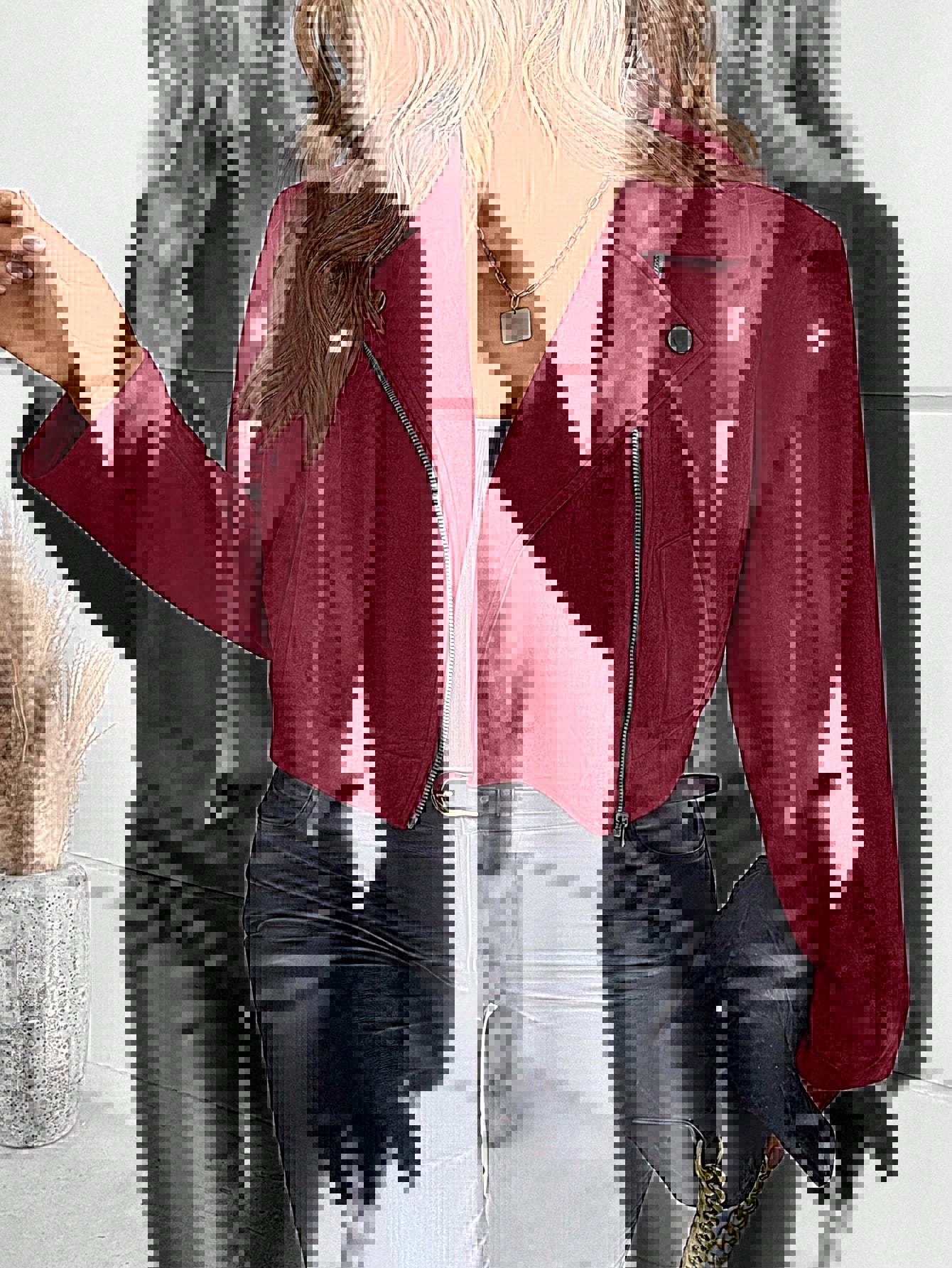 Lora | Kunstleren Biker Jas Dames | Trendy Moto Jacket Met Asymmetrische Rits