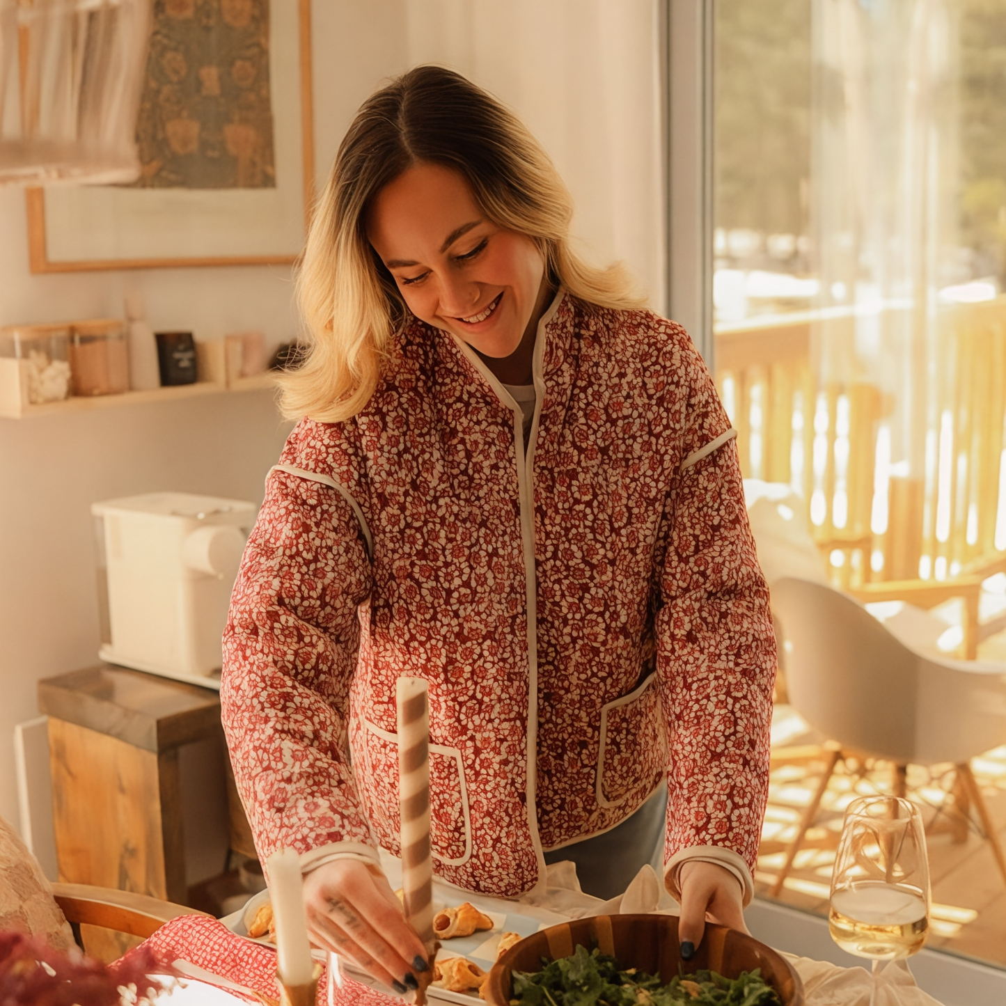 Kim | Stijlvolle Dames Jas Met Bloemenprint | Trendy Leliepatroon Statement Jas